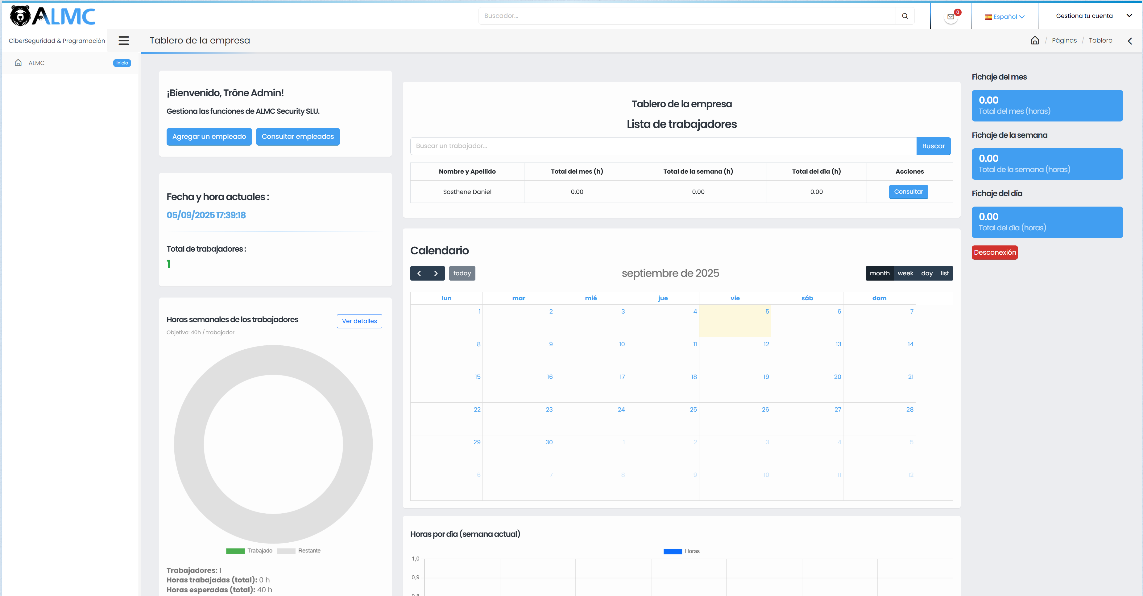 Panel de gestión: lista y calendario