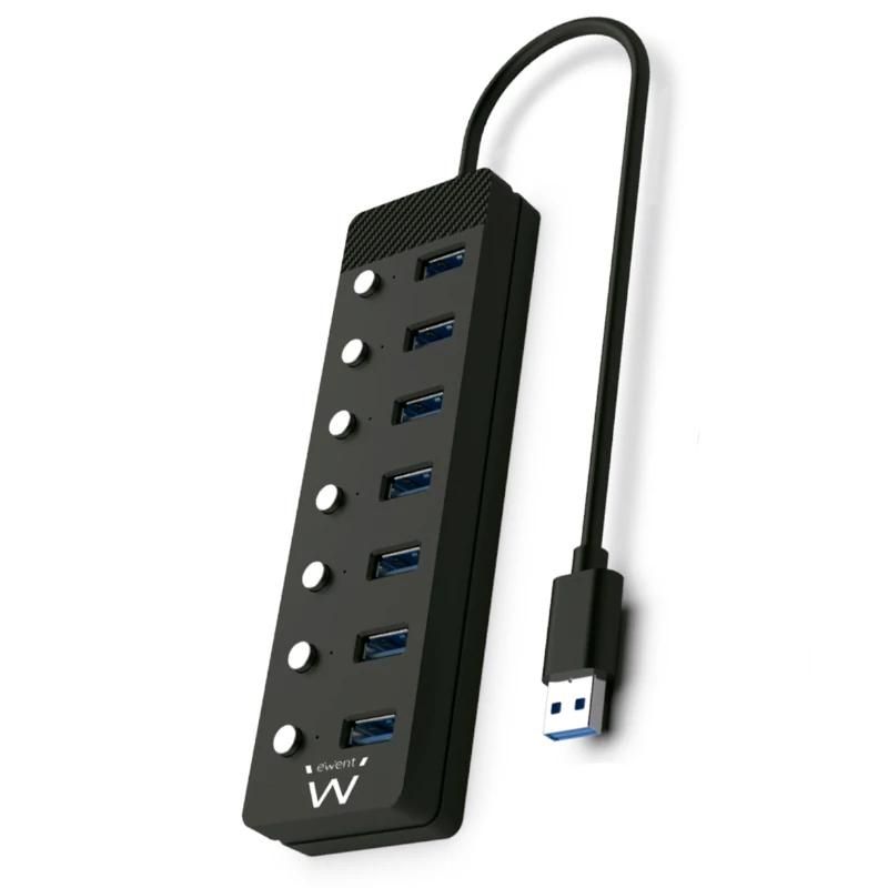 Hub USB Ewent EW1147 7 ports noir avec interrupteurs