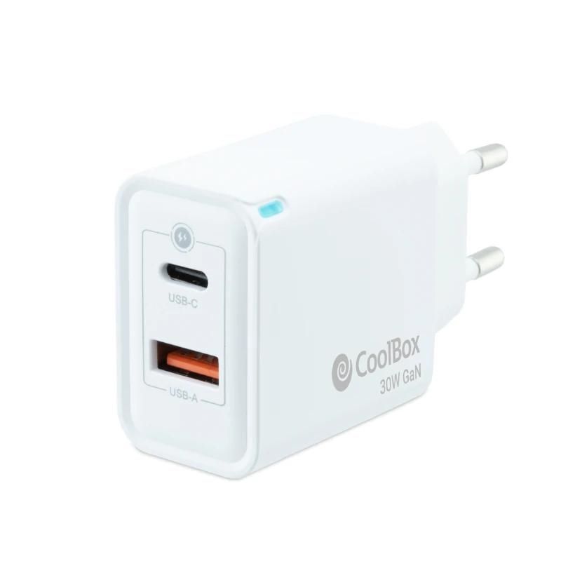Coolbox Cargador Gan 30W USB-C/USB-A PARED — image 1 sur 3