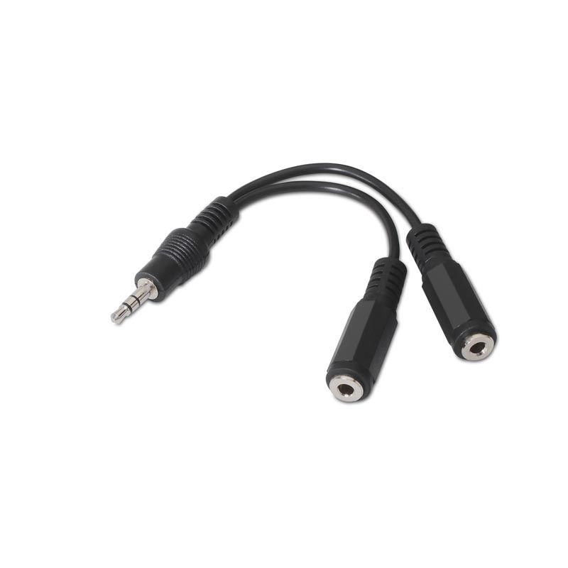 Cable àudio estèreo Nanocable 10.24.1200 2xJack 3,5F a Jack 3,5M negre 15 cm