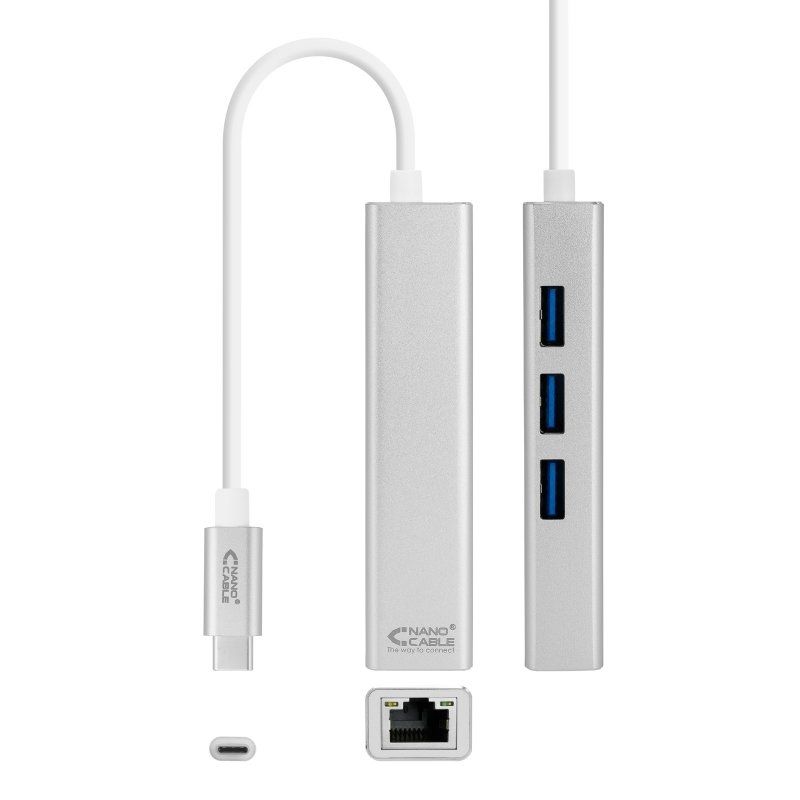 Cable, connector o eina de xarxa NANOCABLE Conversor USB-C Ethernet +3xUSB 3.0