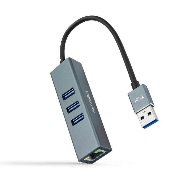 Cable, connector o eina de xarxa NANOCABLE Conversor USB 3.0 Ethernet + 3xUSB 3.0