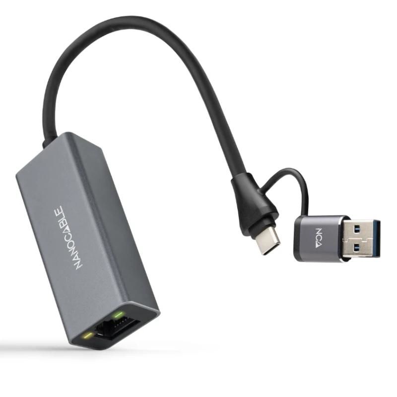 Cable, connector o eina de xarxa NANOCABLE Conversor USB-C+USB-A/M 3.0 RJ45 15cm