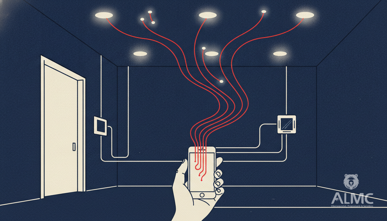 Persona usando una app móvil para controlar la climatización, la iluminación y los accesos de un edificio inteligente desde el smartphone