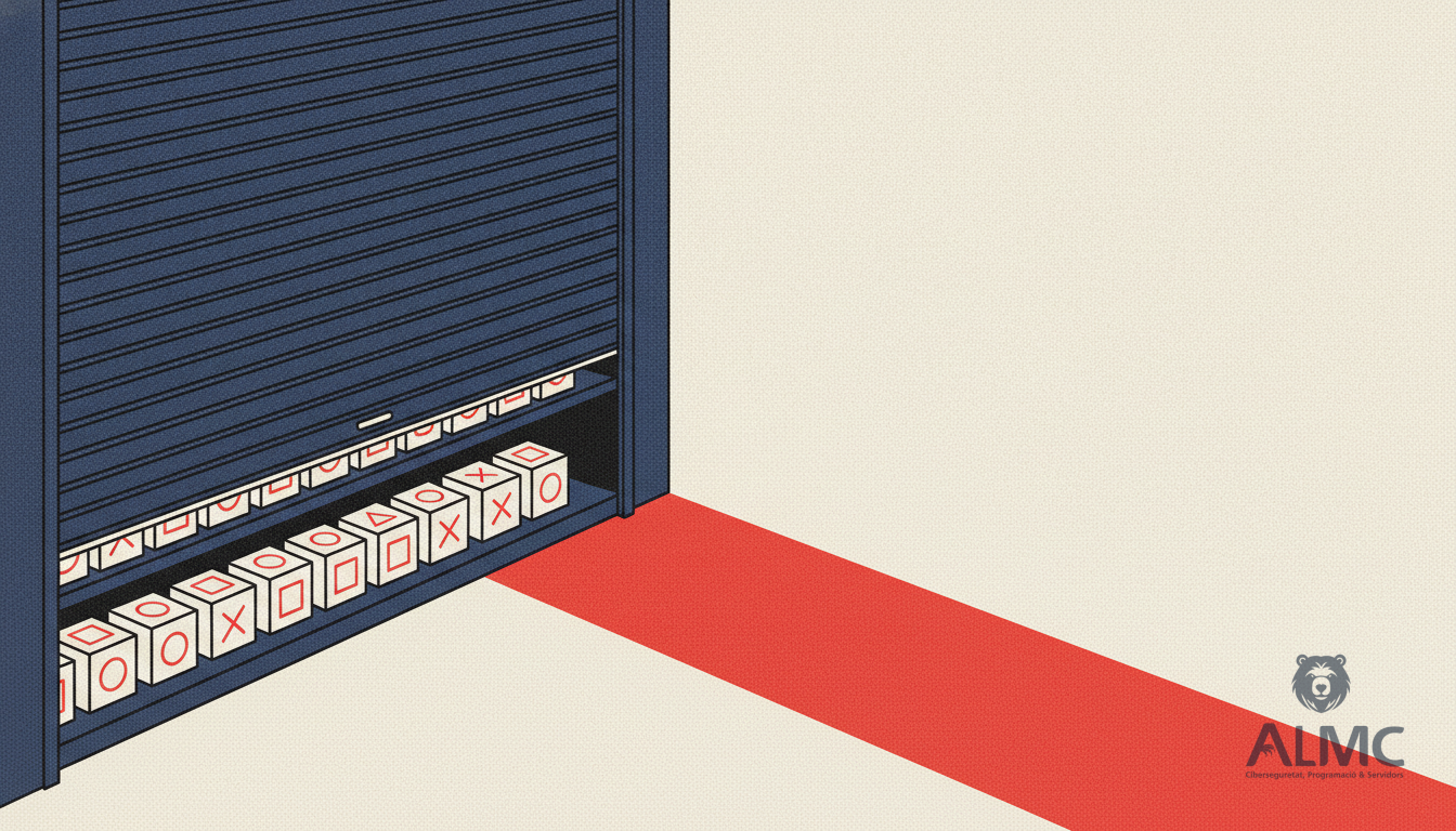 Escaparate de comercio con la persiana a medio abrir que deja ver el interior ordenado y accesible