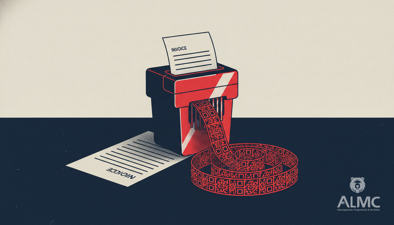 Paper invoice turning into a secure digital record with QR codes on an office desk