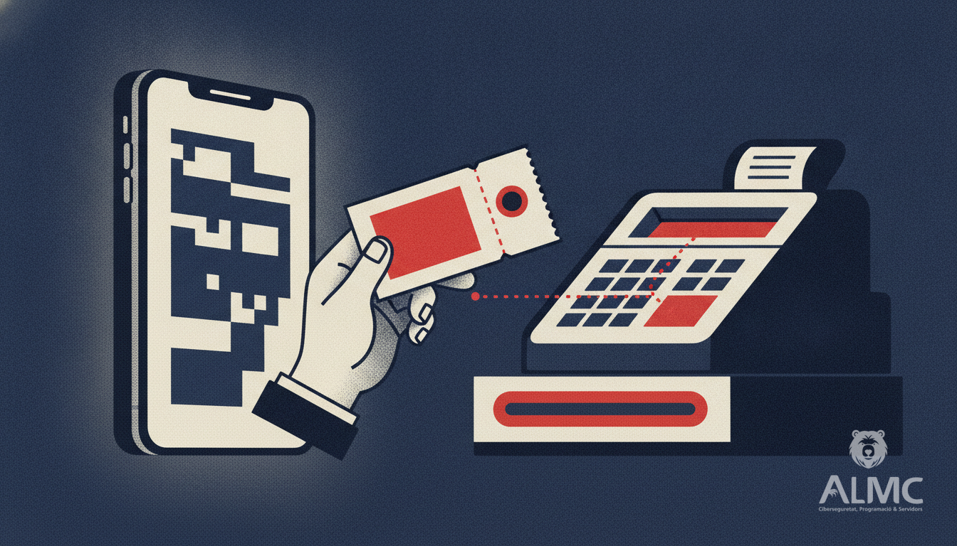 A digital discount coupon bridging a smartphone screen and a physical shop till