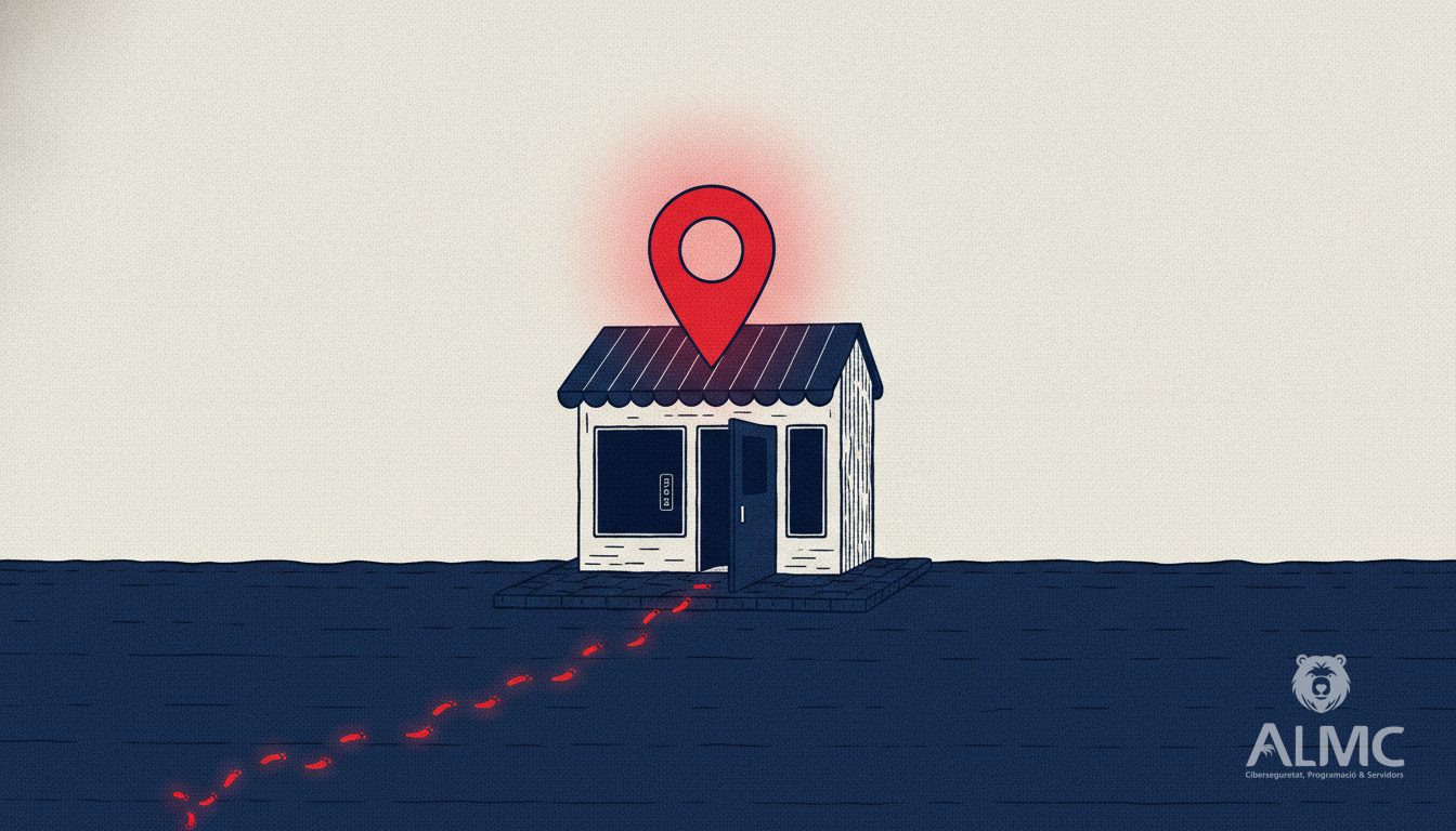 Escaparate de una pequeña tienda con un marcador de mapa luminoso sobre la puerta que atrae clientes locales