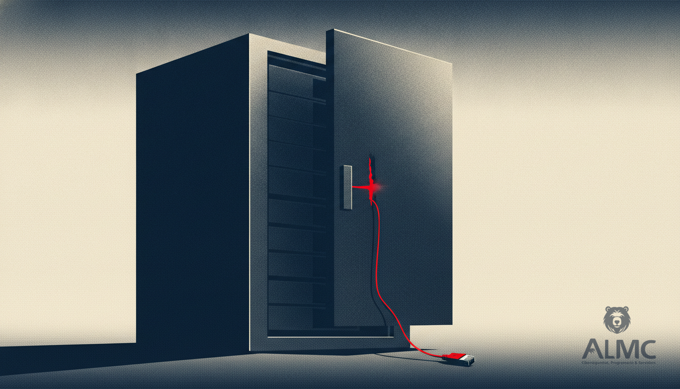 Ajar server rack door with light escaping, illustrating an exposed Collabora CODE Server vulnerability