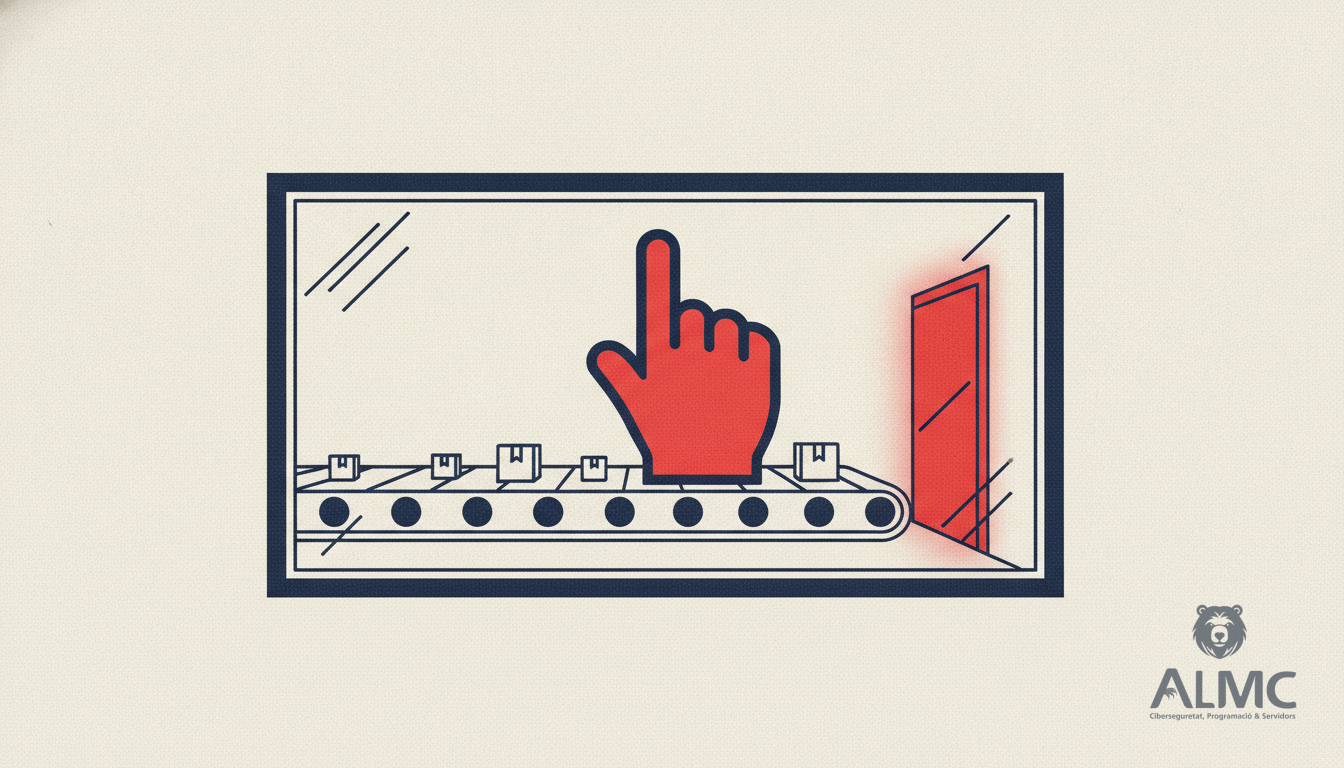 Escaparate de tienda online con paquetes en movimiento y un cursor señalando uno de ellos