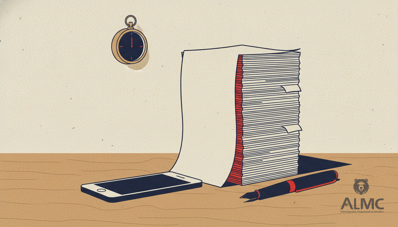 Smartphone on an office desk beside paper timesheets and a wall clock, illustrating mobile time tracking compliance