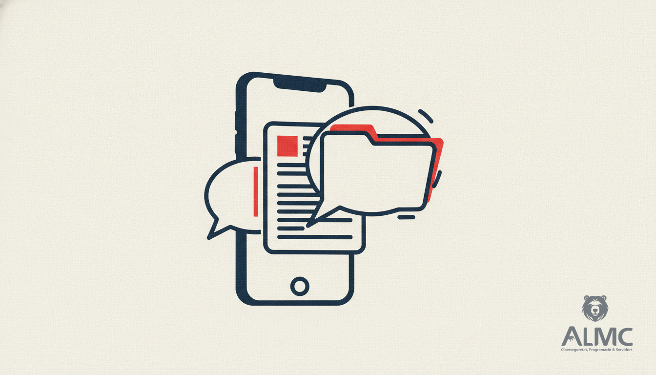 Un smartphone que se transforma en un ticket de CRM con una burbuja de chat que se convierte en un documento.