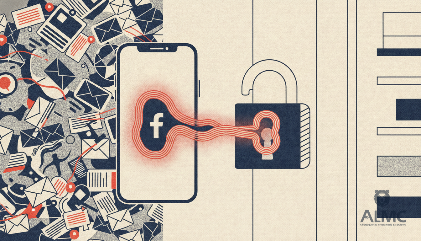 Móvil con alerta de Facebook transformándose en una llave que abre una venta.