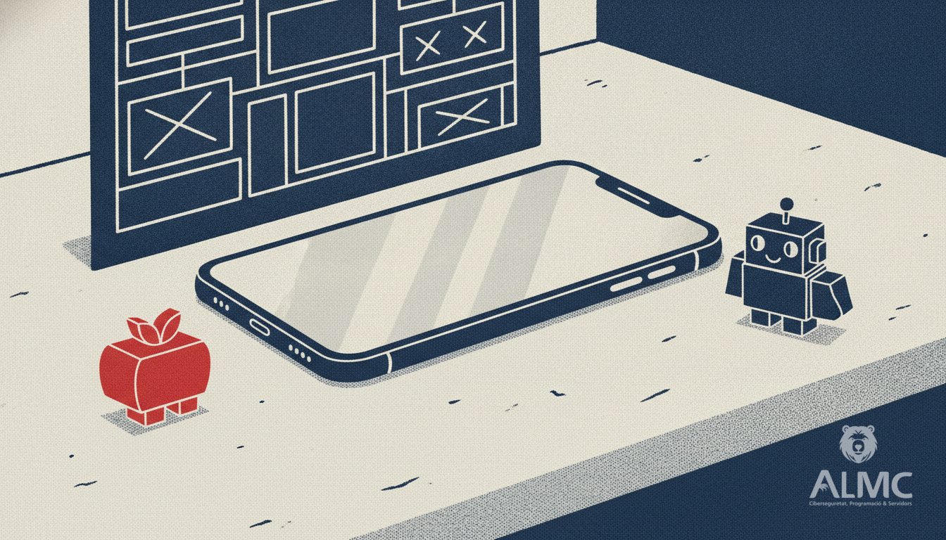 Dos bloques de construcción junto a un móvil y un plano de app