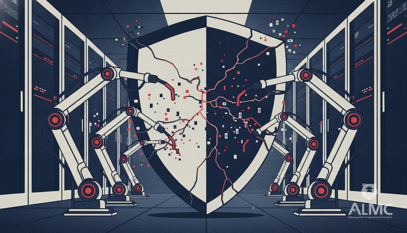 Shield being repaired by robotic arms in a server room