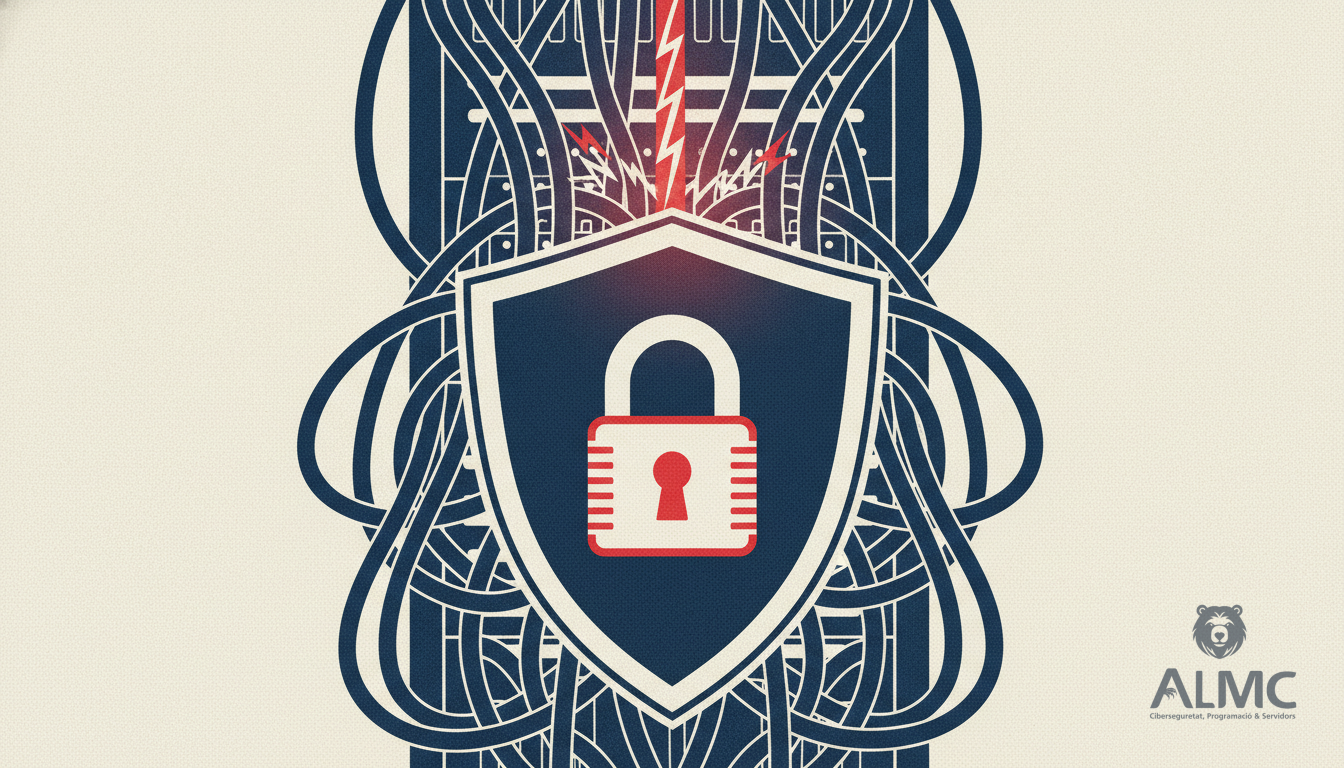 Shield protecting a vulnerable telephone switchboard from a red glowing cable